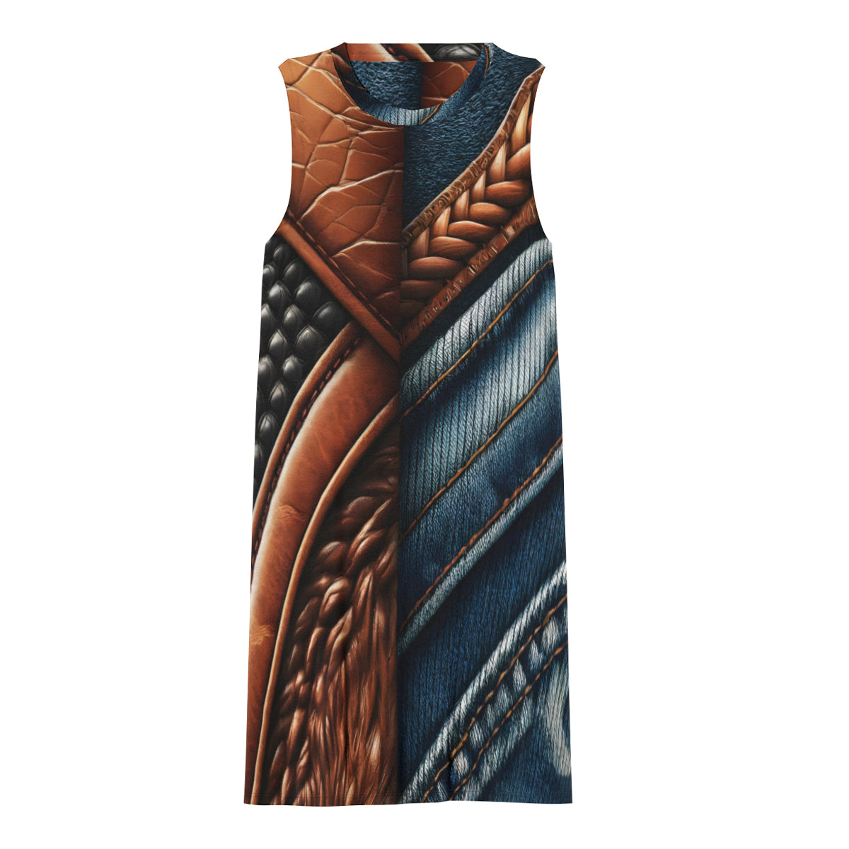 Denim Leather Design Women's Casual Dress | Polyester