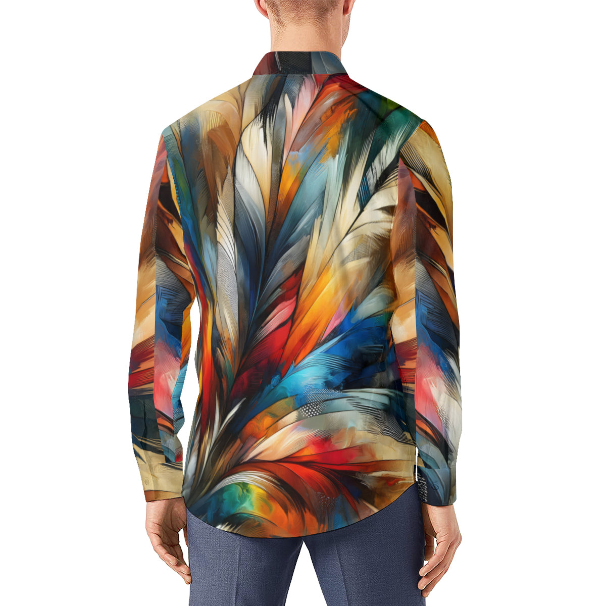 Vibrant Feathers Men's Classic Long-Sleeved Shirt | Polyester
