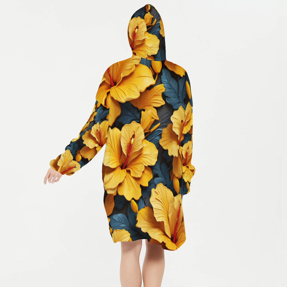 Hibiscus Women's Sleeper Blanket Hoodie Flannel