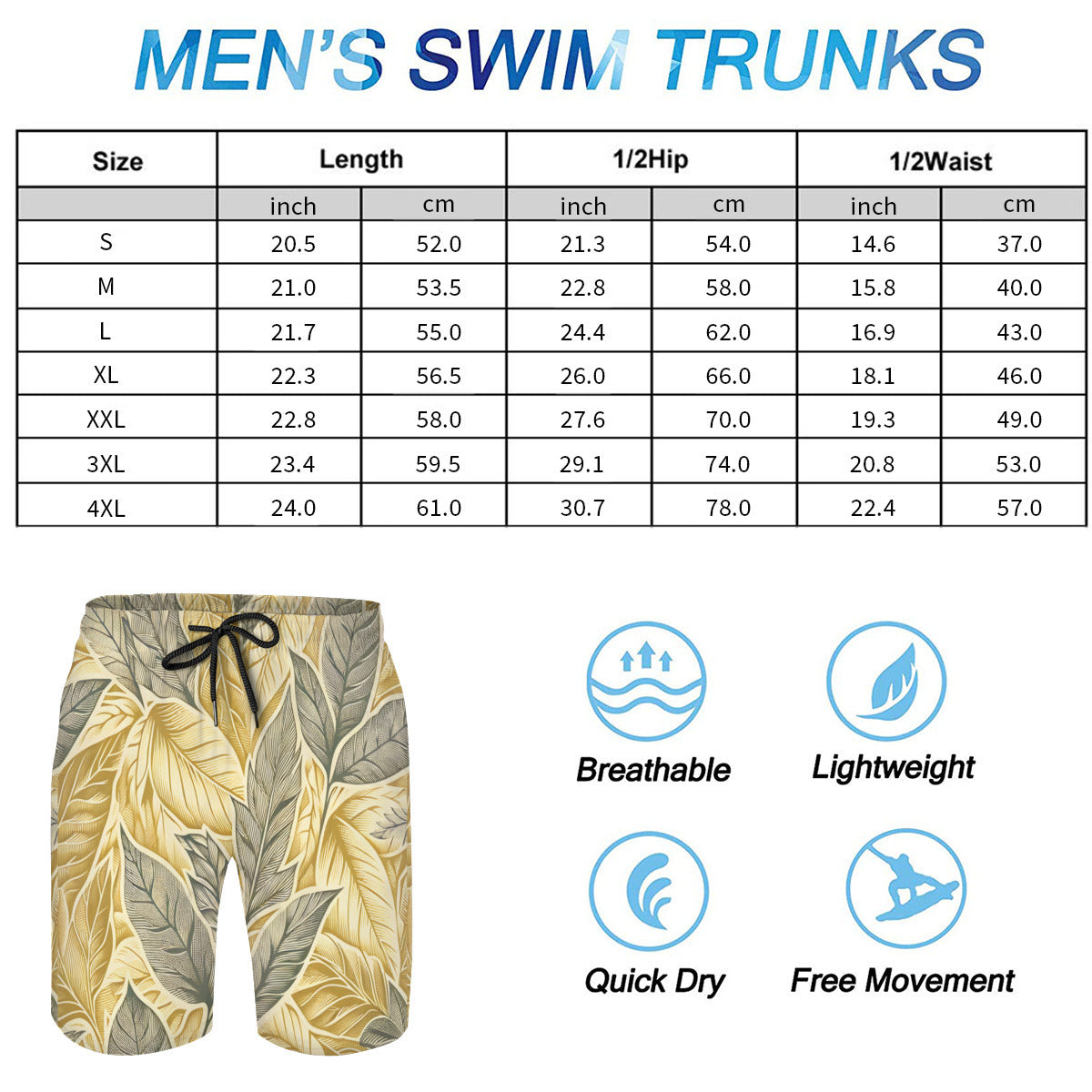 Golden Leaves Men's Beach Shorts (Not Mesh Lined) | Polyester