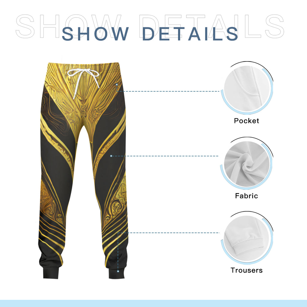 Abstract Elegant Gold Men's Adult Hoodie Set (Double-Layer Hood) | Health Fabric