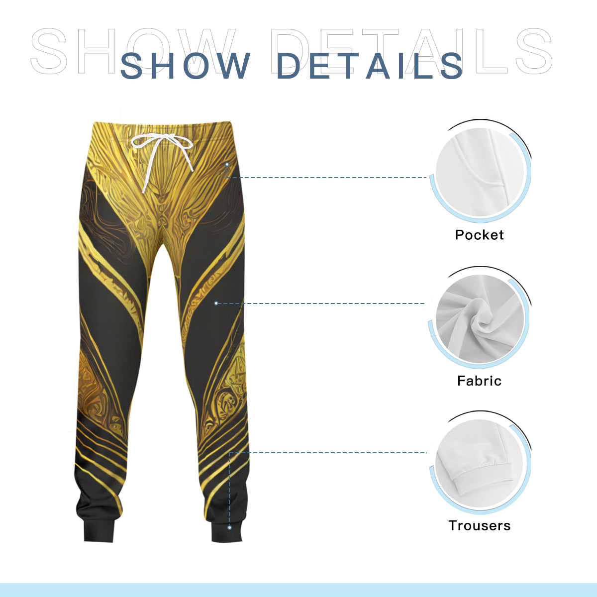 Abstract Elegant Gold Men's Adult Hoodie Set (Double-Layer Hood) | Health Fabric
