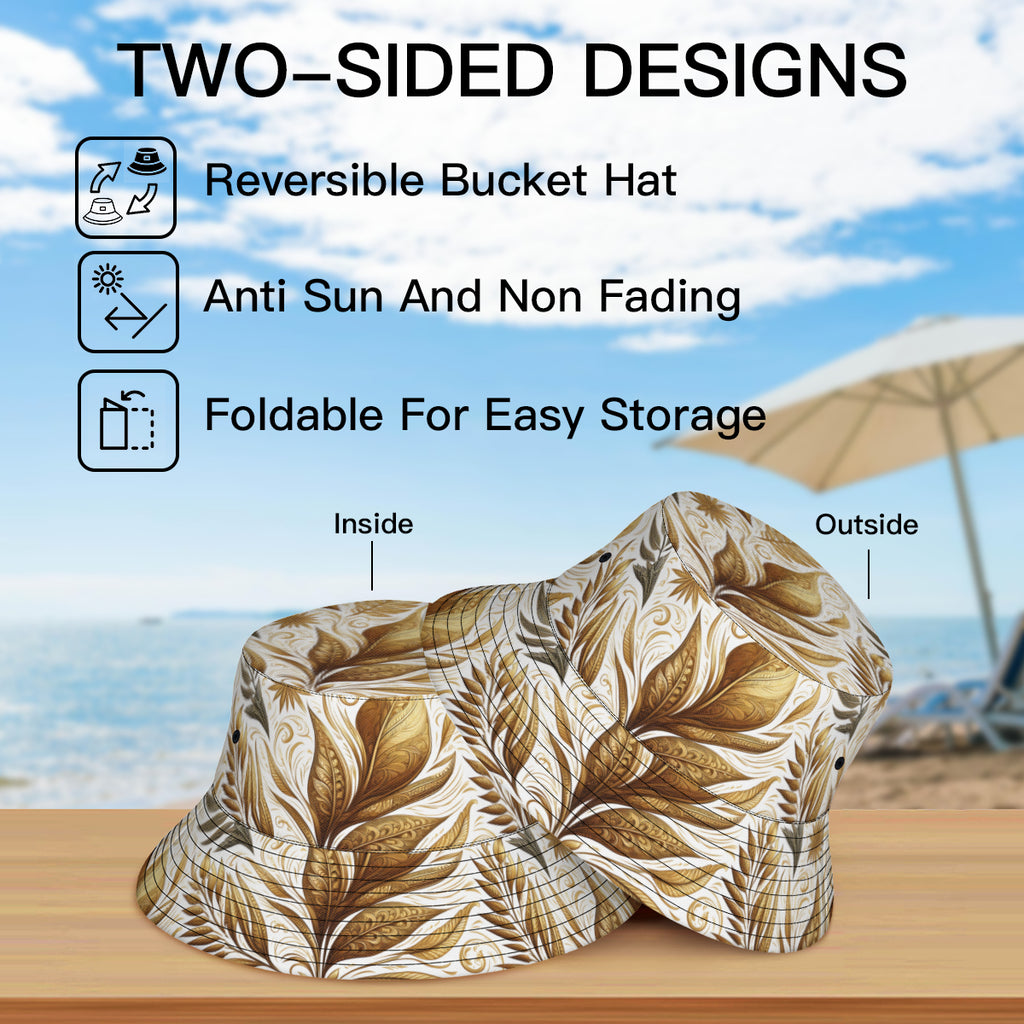 Golden Feathers Double-Sided Unisex Polyester Bucket Hat