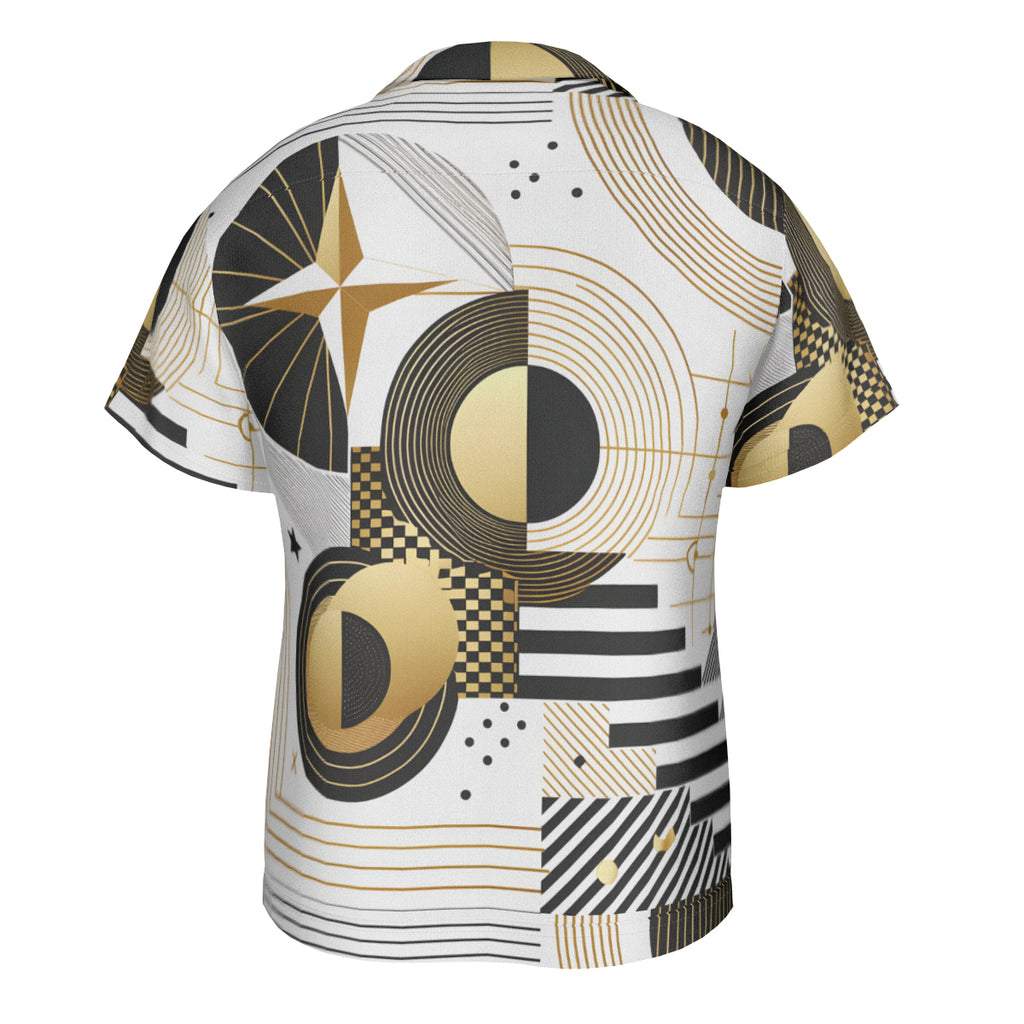 Abstract White Gold Short Sleeves Shirt