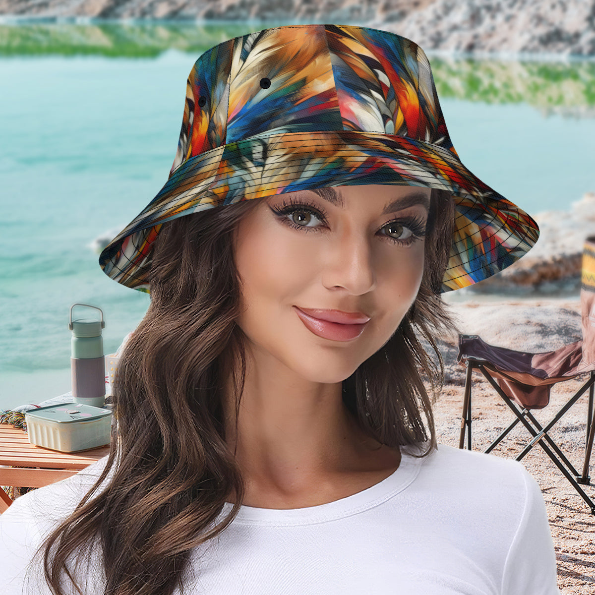 Abstract Feathers Double-Sided Unisex Polyester Bucket Hat