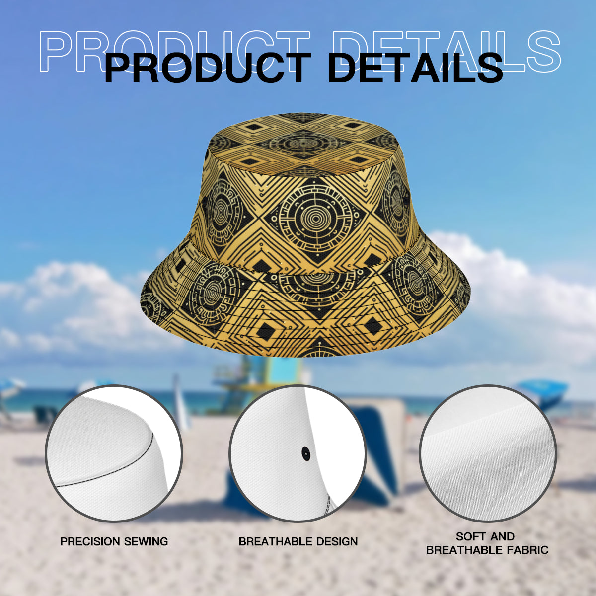 Golden Geometric Shapes Double-Sided Unisex Polyester Bucket Hat