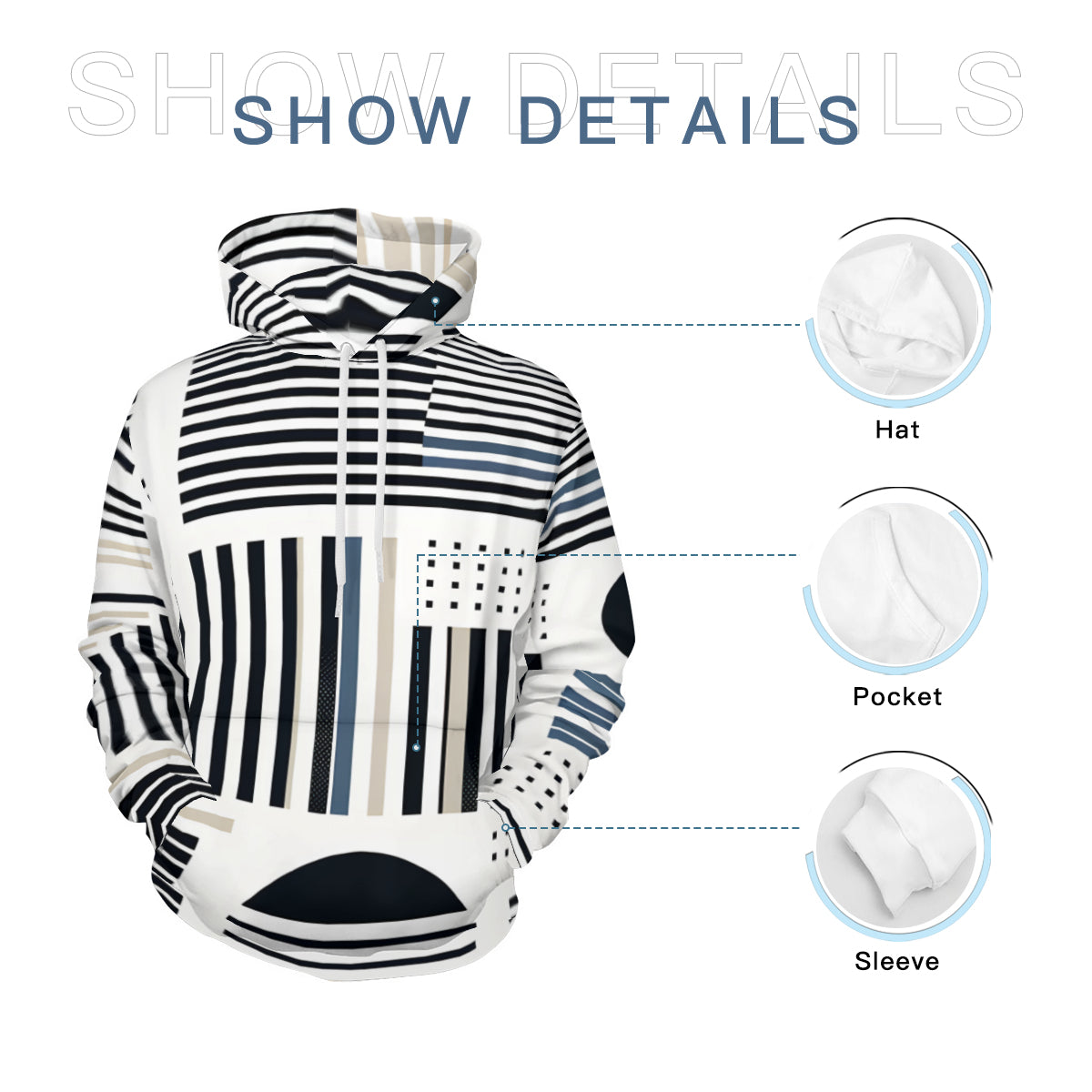 Minimalistic Black And White  Men's Adult Hoodie Set (Double-Layer Hood) | Health Fabric