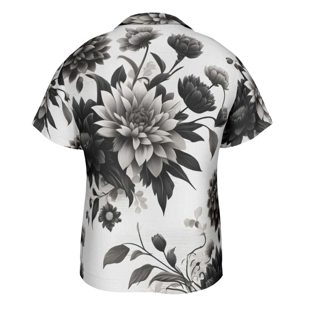 Black And White Floral Short Sleeves Men's Shirt Short Sleeves Men's Shirt