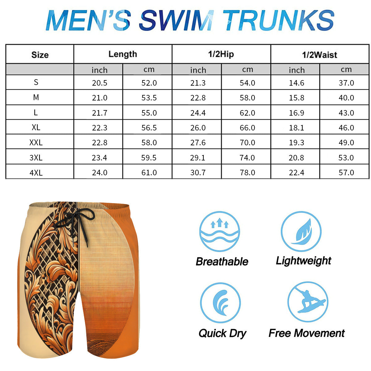 Elegant Orange Men's Beach Shorts (Not Mesh Lined) | Polyester