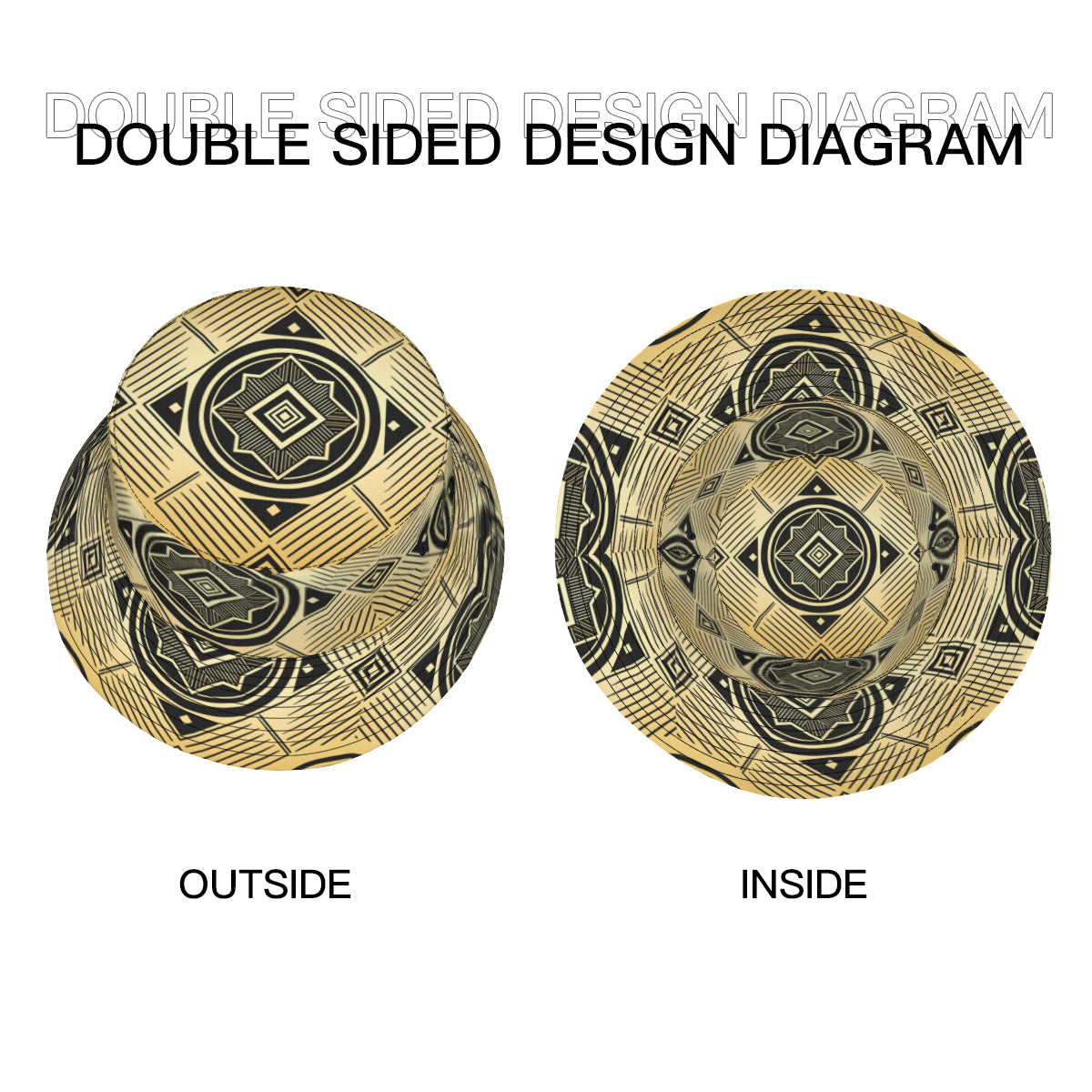 Golden Geometric Shapes Double-Sided Unisex Polyester Bucket Hat