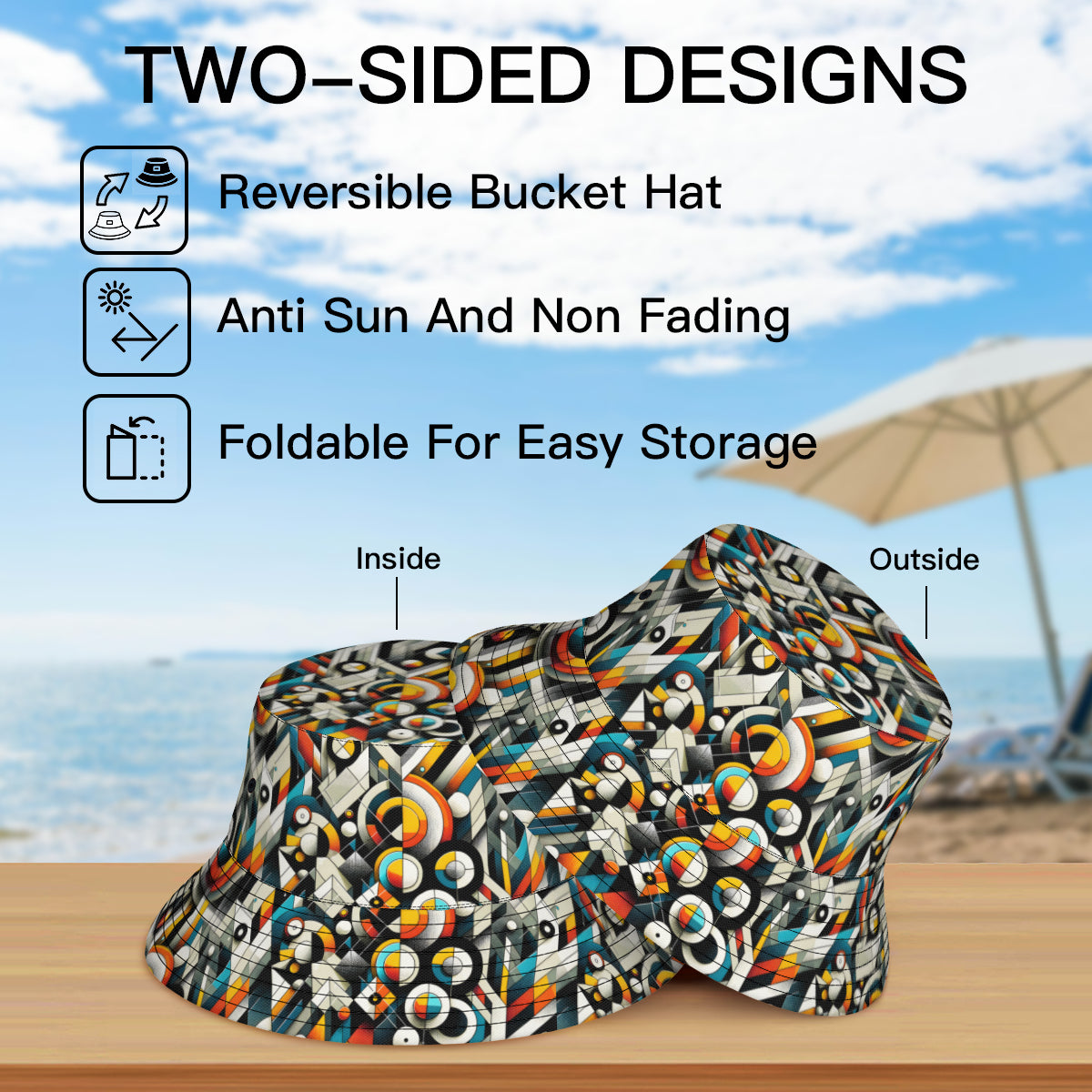 Abstract Double-Sided Unisex Polyester Bucket Hat