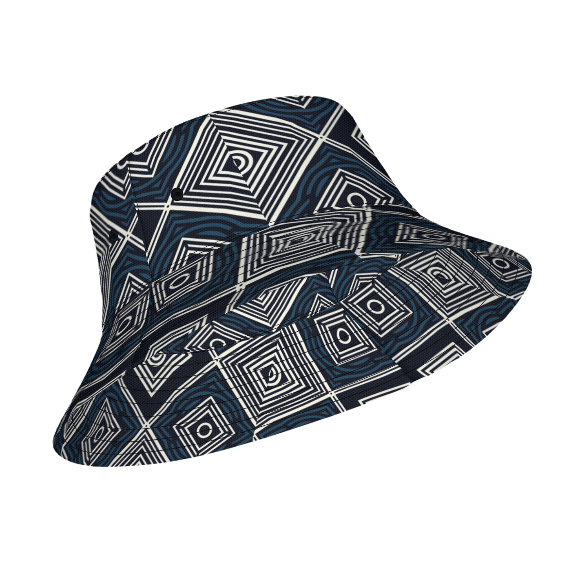 Navy Blue Geometric Shapes Double-Sided Unisex Polyester Bucket Hat