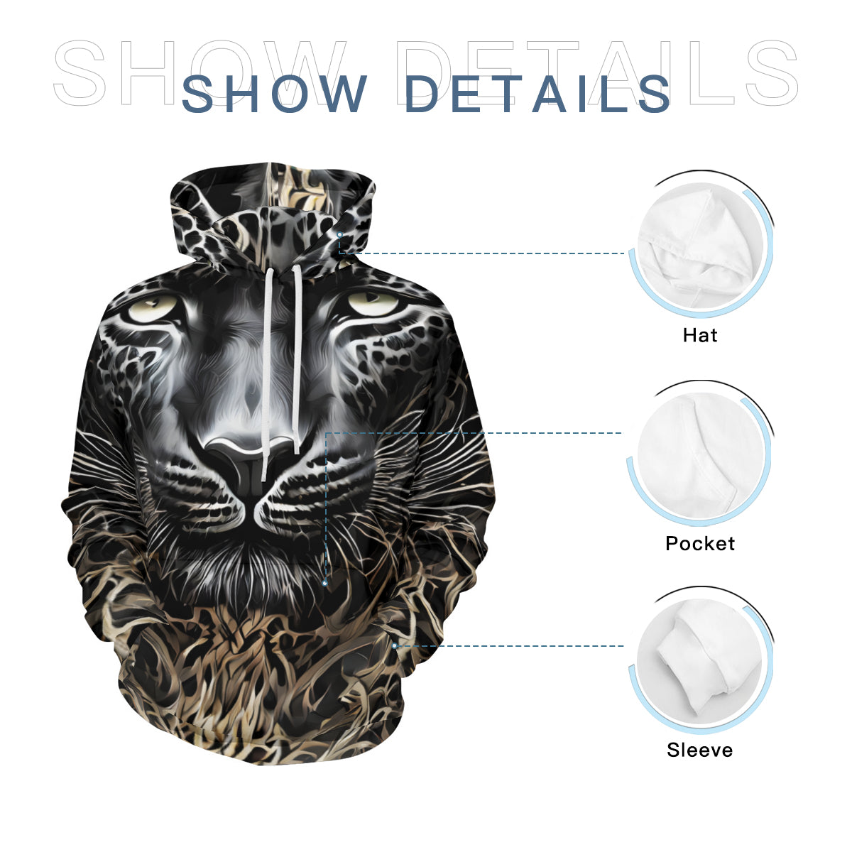 Leopard Men's Adult Hoodie Set (Double-Layer Hood) | Health Fabric
