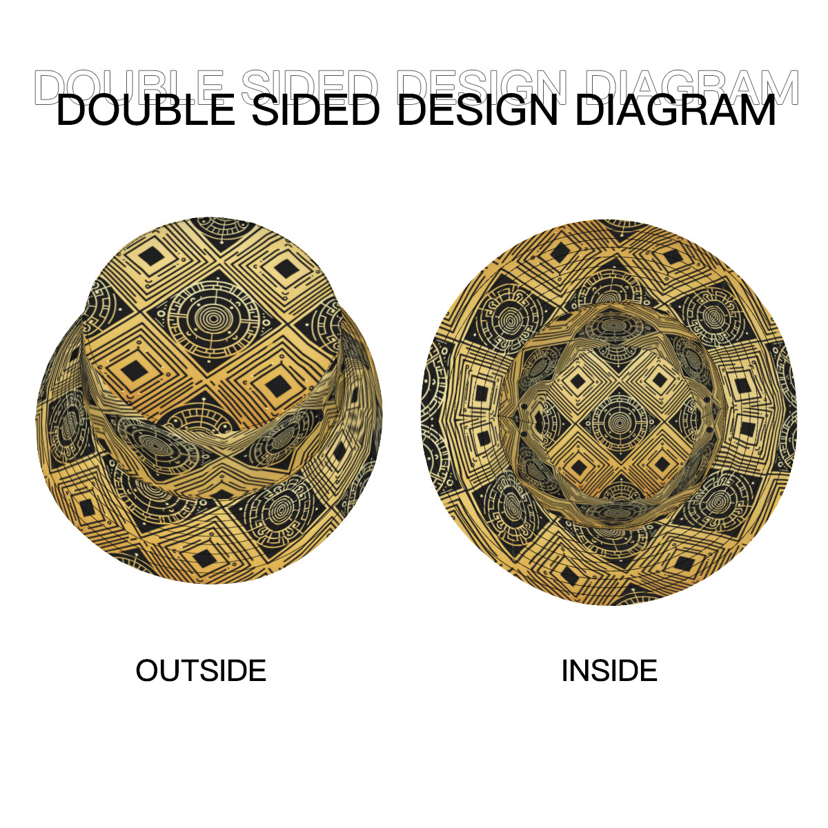 Golden Geometric Shapes Double-Sided Unisex Polyester Bucket Hat