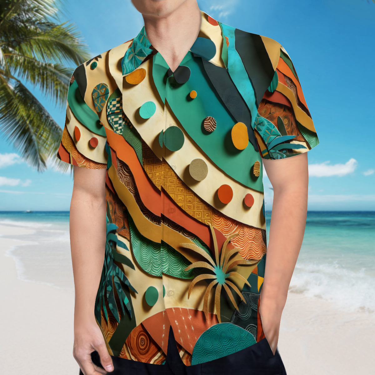 Paper Collage Design Short Sleeves Men's Shirt