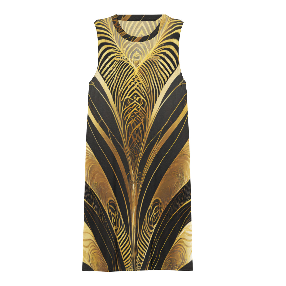 Elegant Black And Gold Abstract Minimal Women's Casual Dress | Polyester