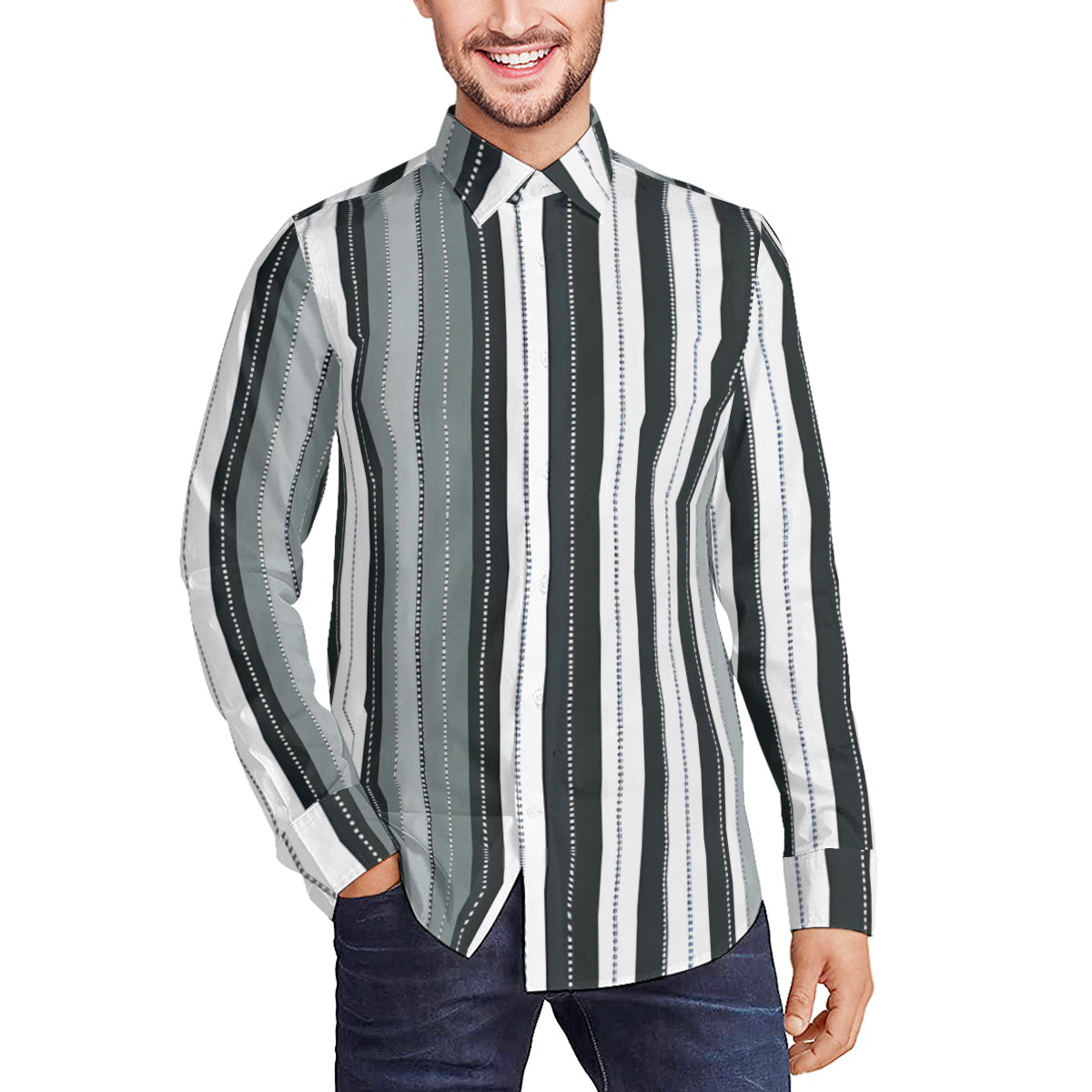 Abstract Stripes Long Sleeves Men's Shirt