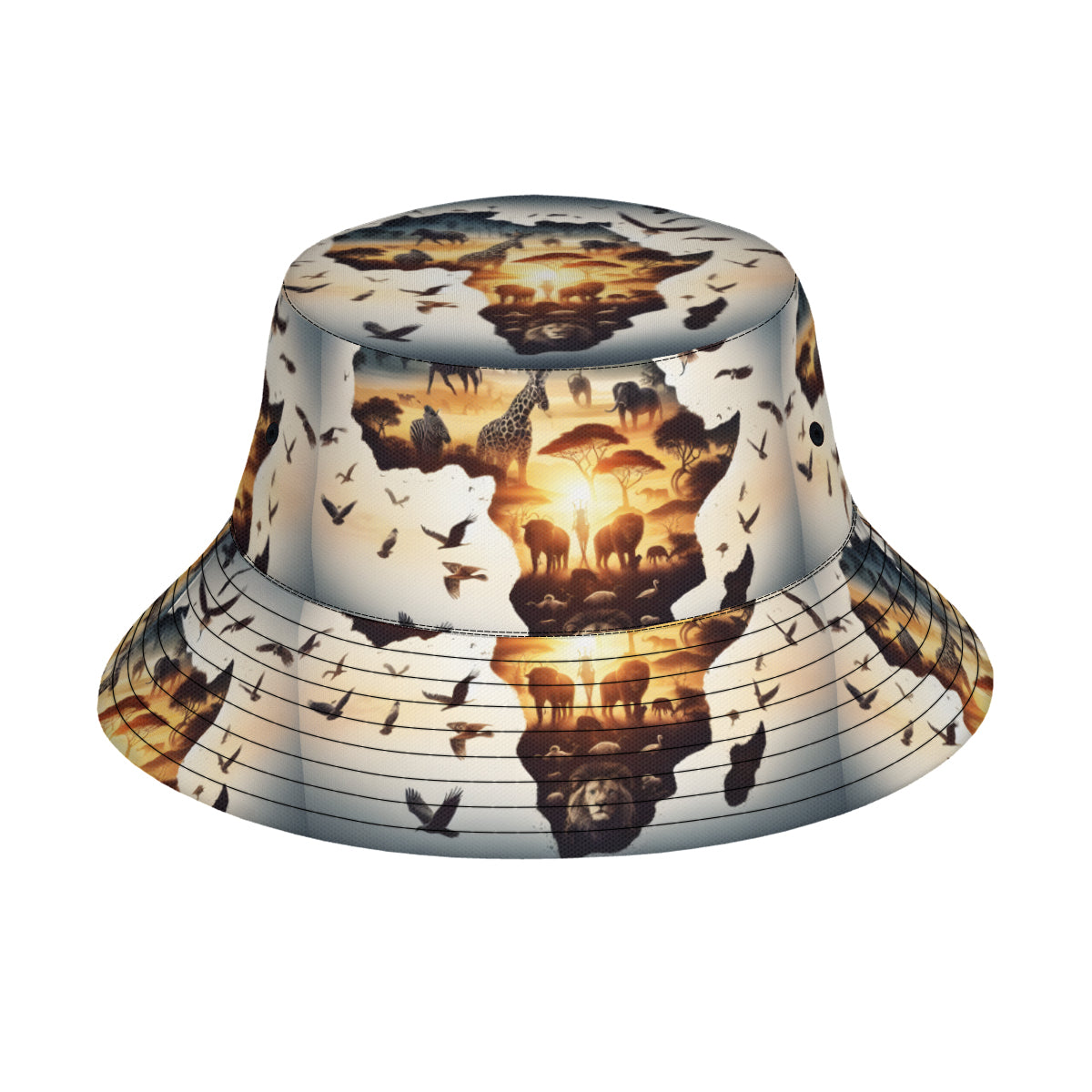 African Animals Sunset Double-Sided Unisex Polyester Bucket Hat