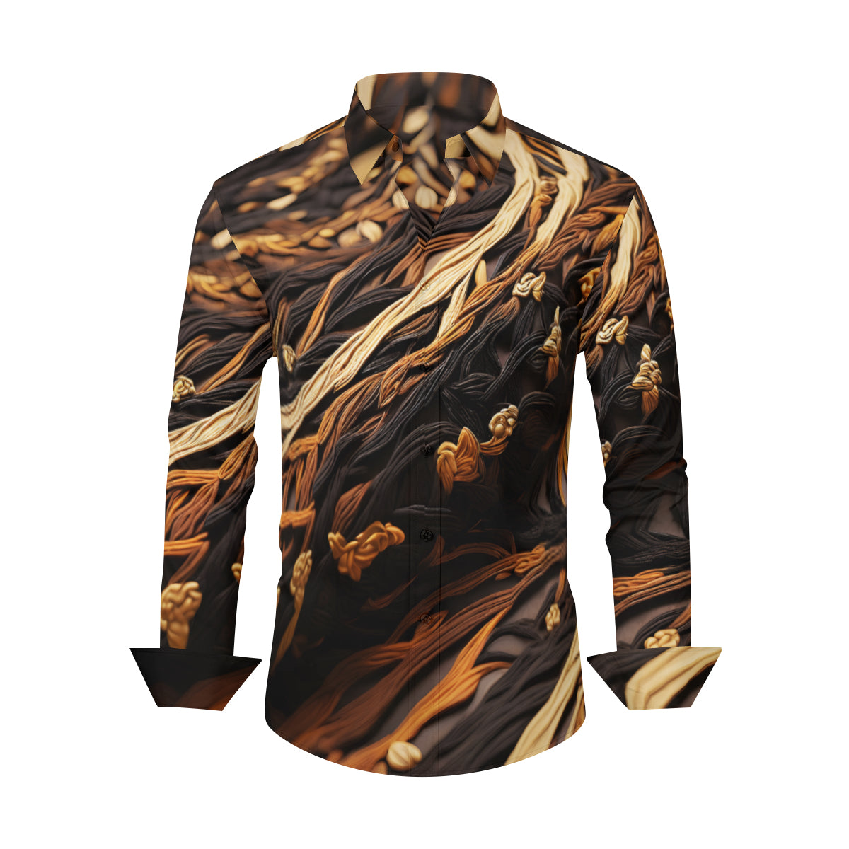 Abstract Brown Long Sleeves Men's Shirt