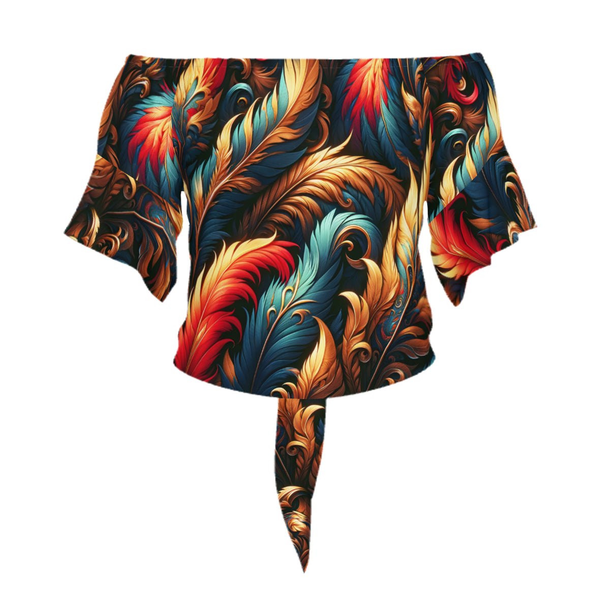 Elegant Feathers One-Shoulder Tie Short Sleeves
