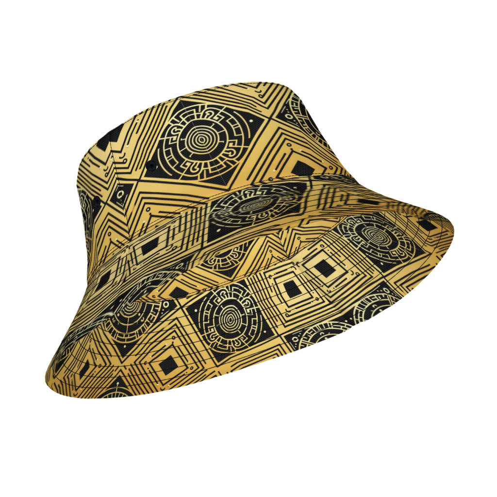 Golden Geometric Shapes Double-Sided Unisex Polyester Bucket Hat