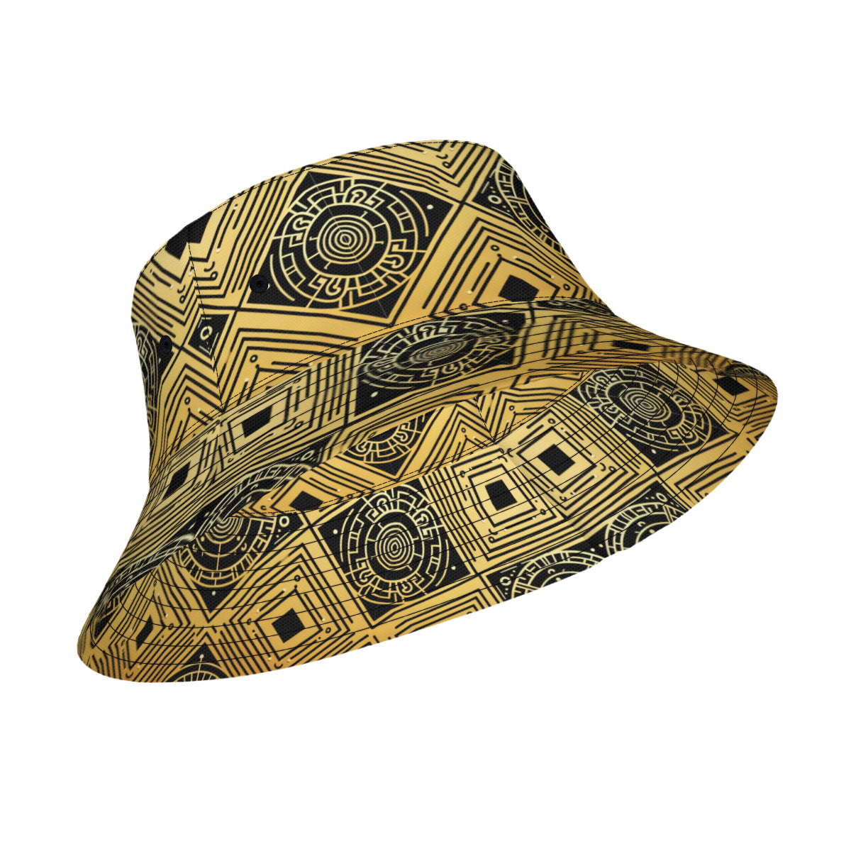 Golden Geometric Shapes Double-Sided Unisex Polyester Bucket Hat