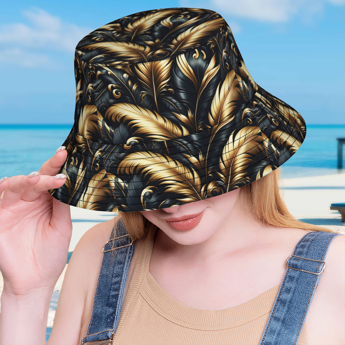 Golden Feathers Double-Sided Unisex Polyester Bucket Hat