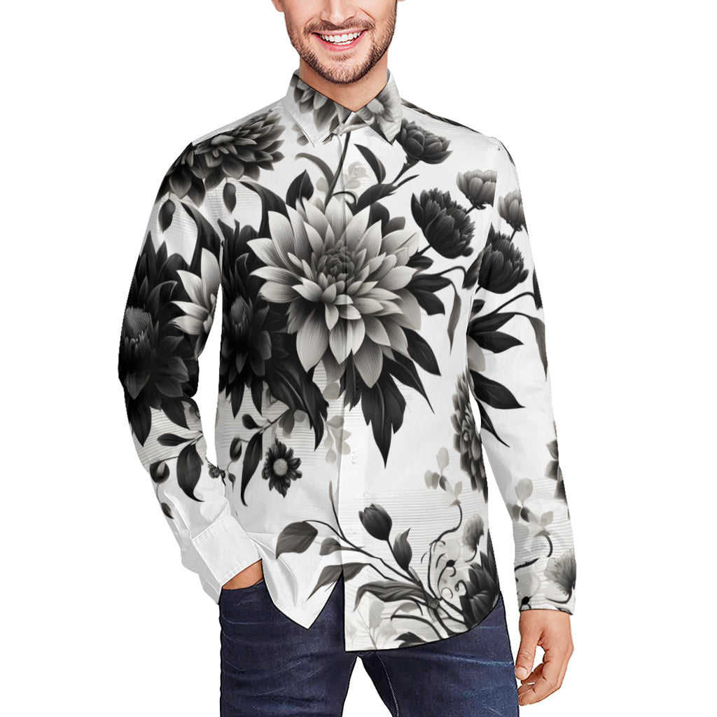 Musical Floral Long Sleeves Men's Shirt