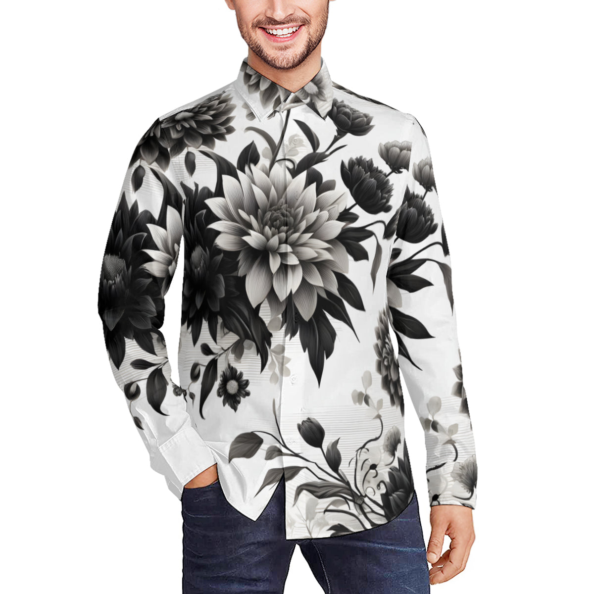 Musical Floral Long Sleeves Men's Shirt