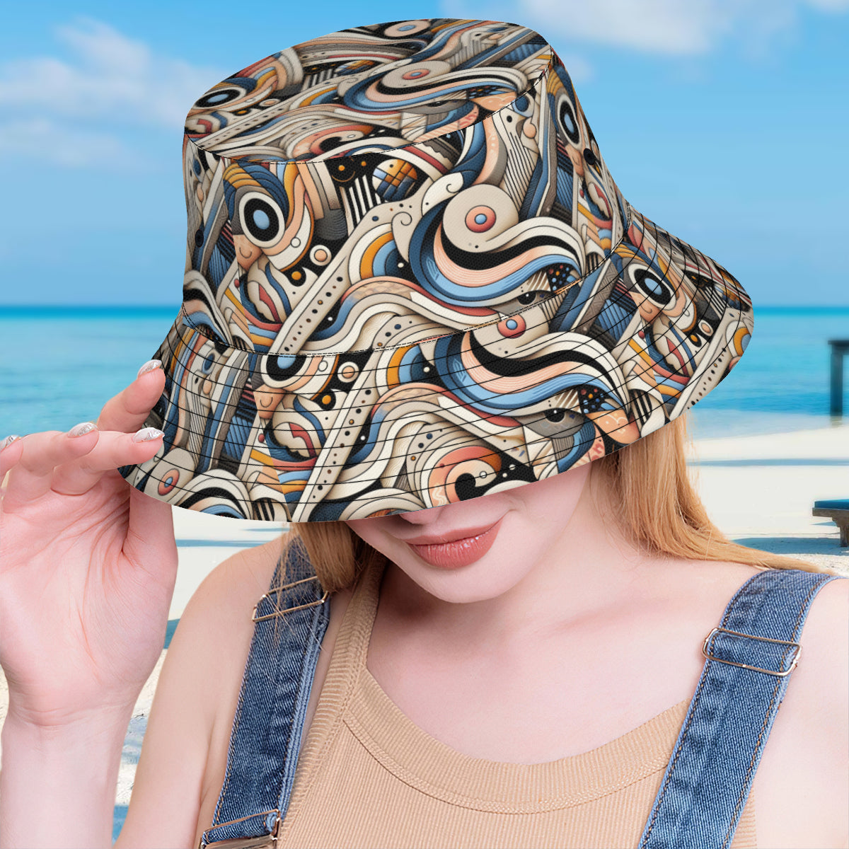 Abstract Double-Sided Unisex Polyester Bucket Hat
