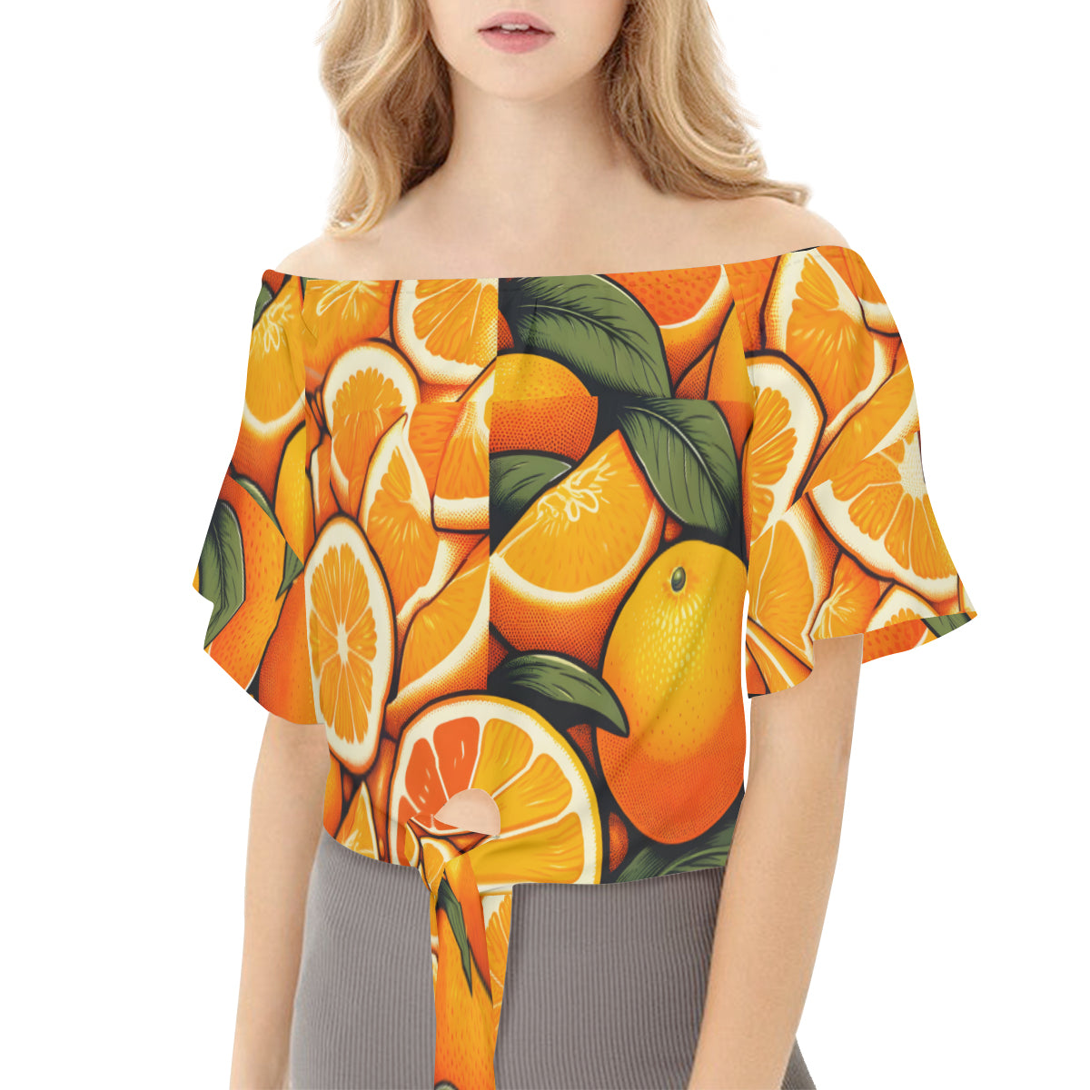 Orange One-Shoulder Tie Short Sleeves