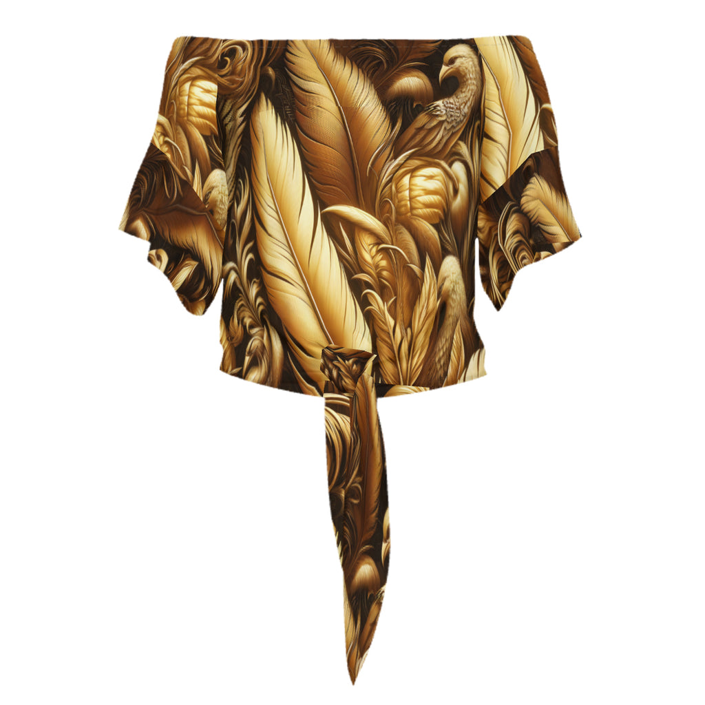 Golden Feathers Women's One-shoulder Tie Short Sleeves | Polyester