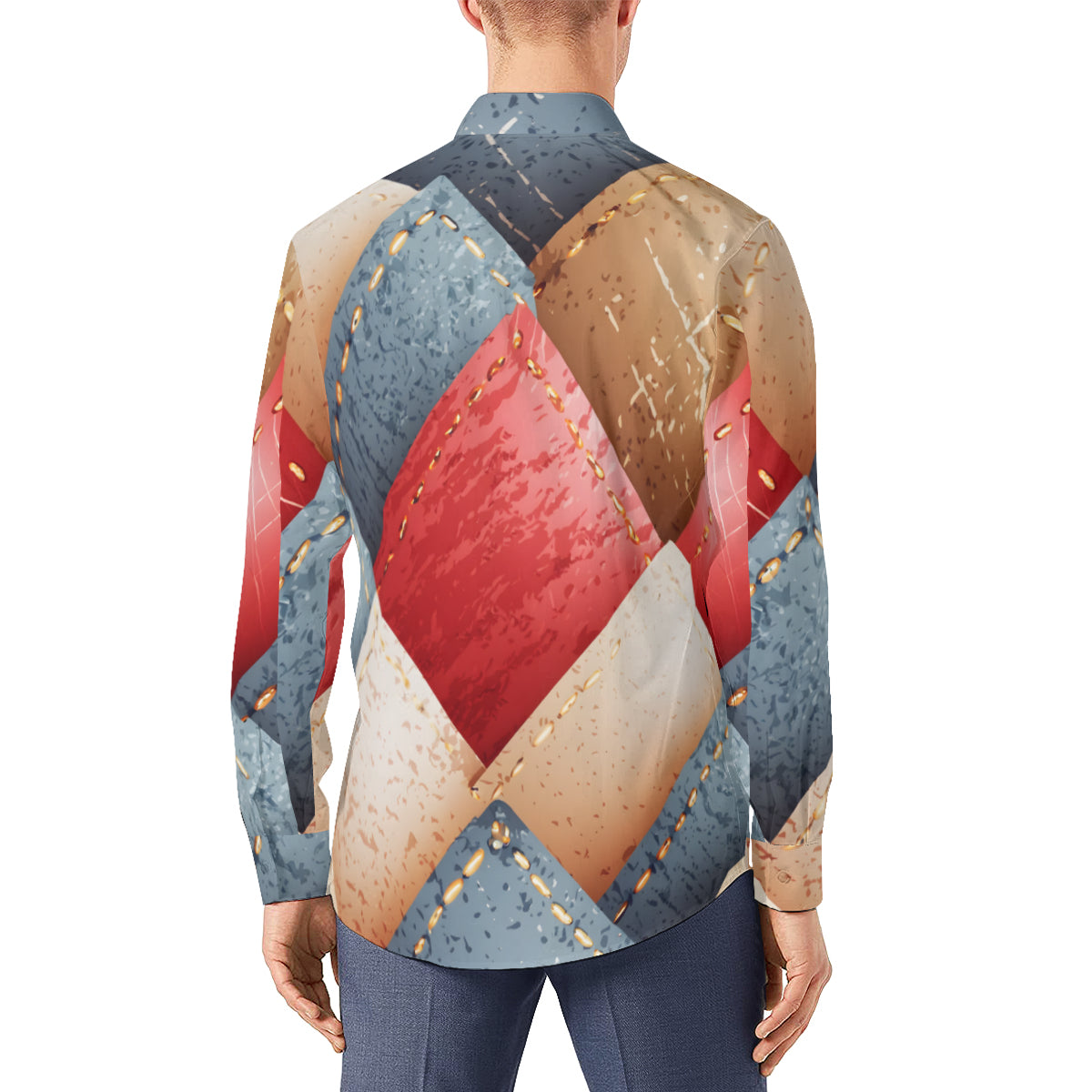Abstract Denim Design Long Sleeves Men's Shirt