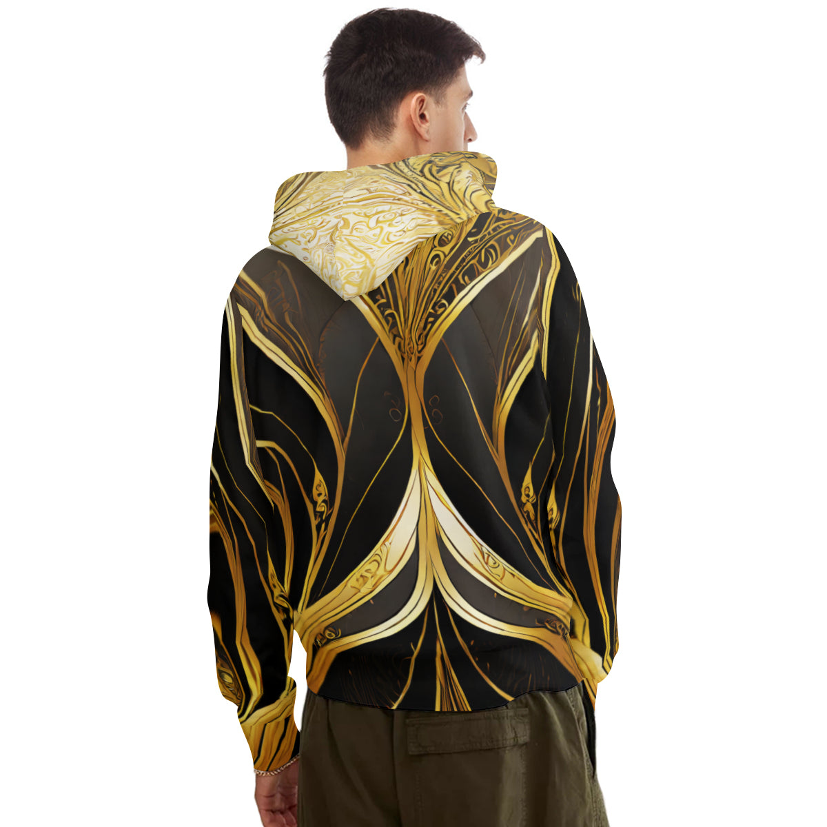 Elegant Black Gold Men's Adult Hoodie Set (Double-Layer Hood) | Health Fabric