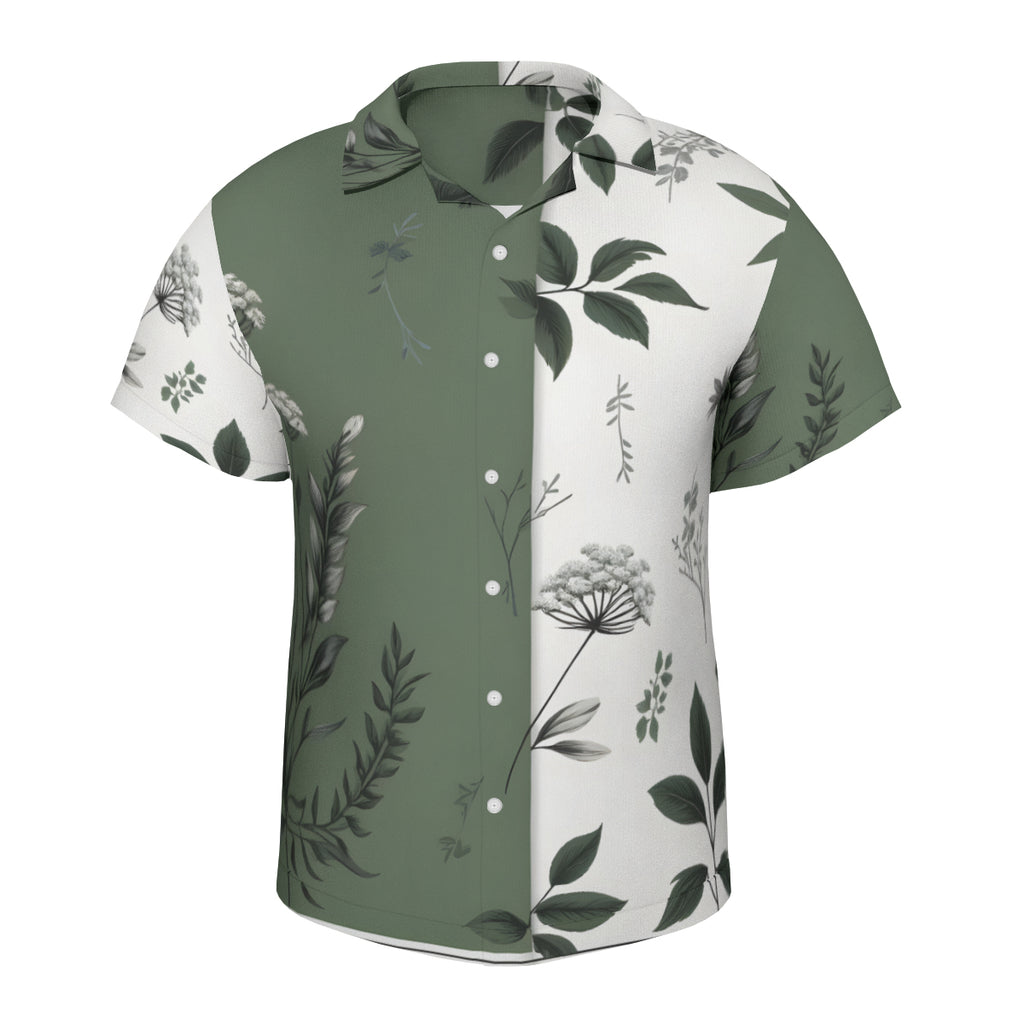 Olive Green Botanical Short Sleeves Men's Shirt