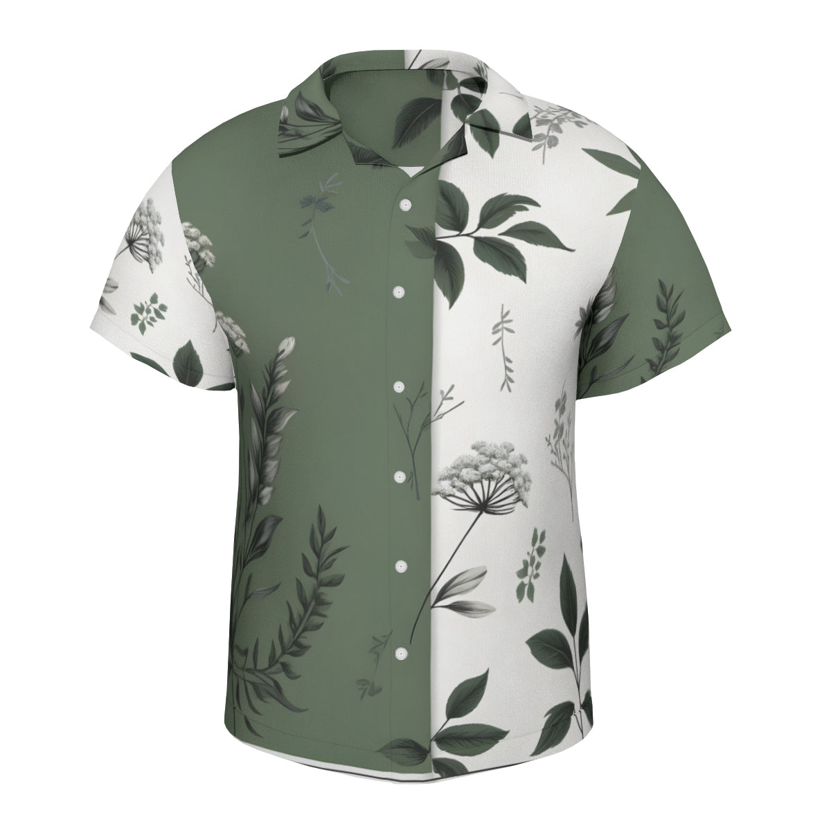 Olive Green Botanical Short Sleeves Men's Shirt
