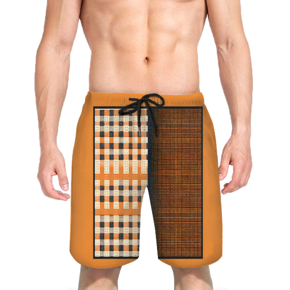 Orange Check Men's Beach Shorts (Not Mesh Lined) | Polyester
