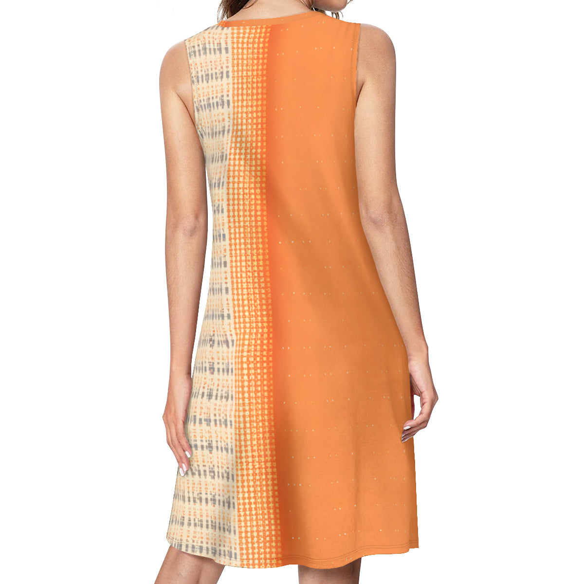 Orange Check Women's Casual Dress | Polyester