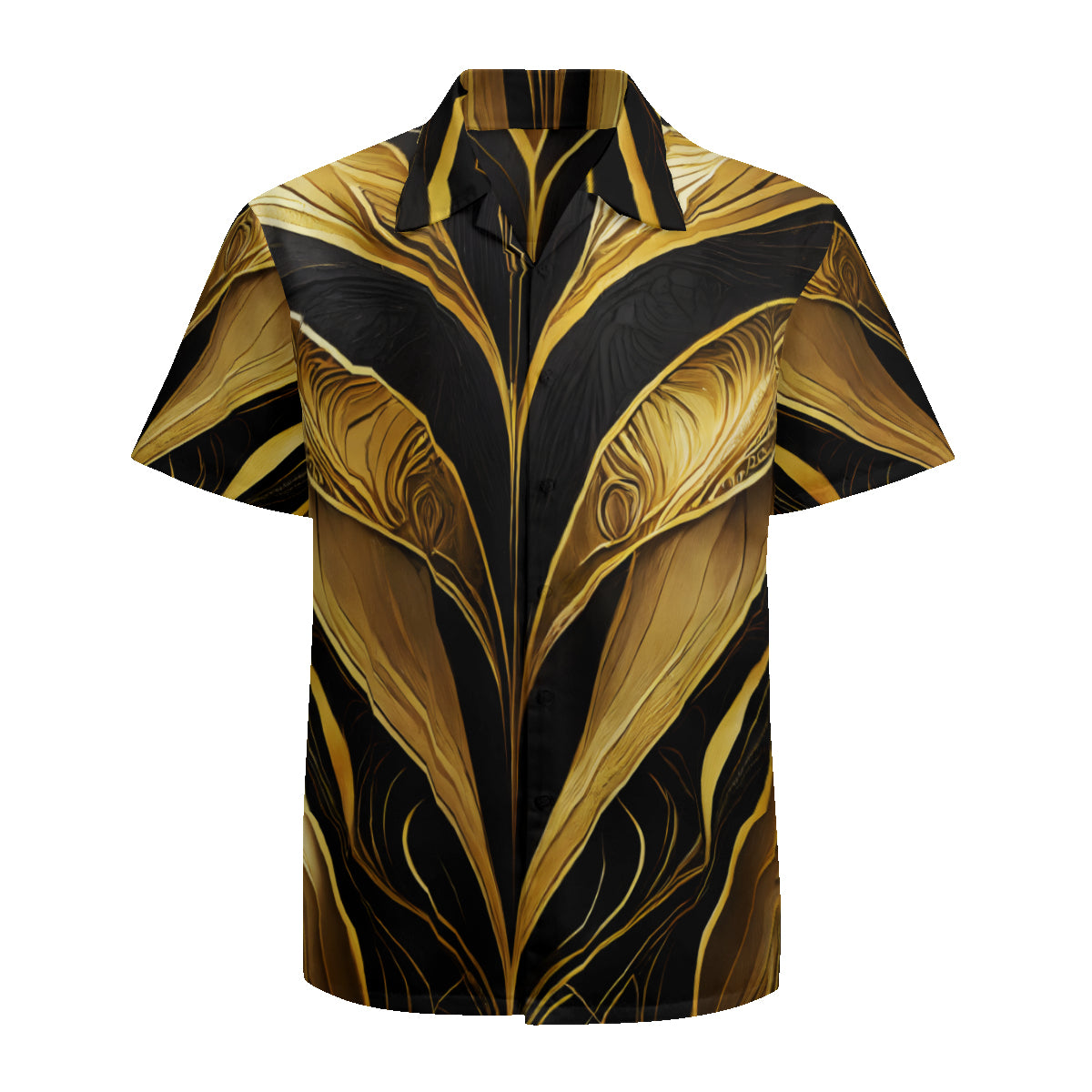 Elegant Black And Gold Short Sleeves Men's Shirt