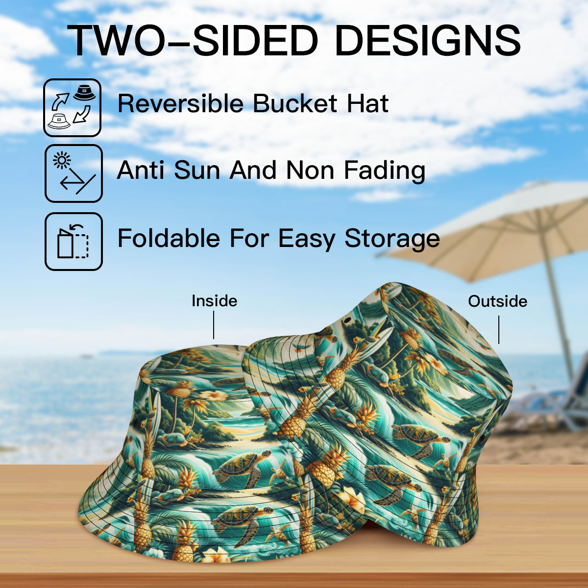Sea World Double-Sided Unisex Polyester Bucket Hat