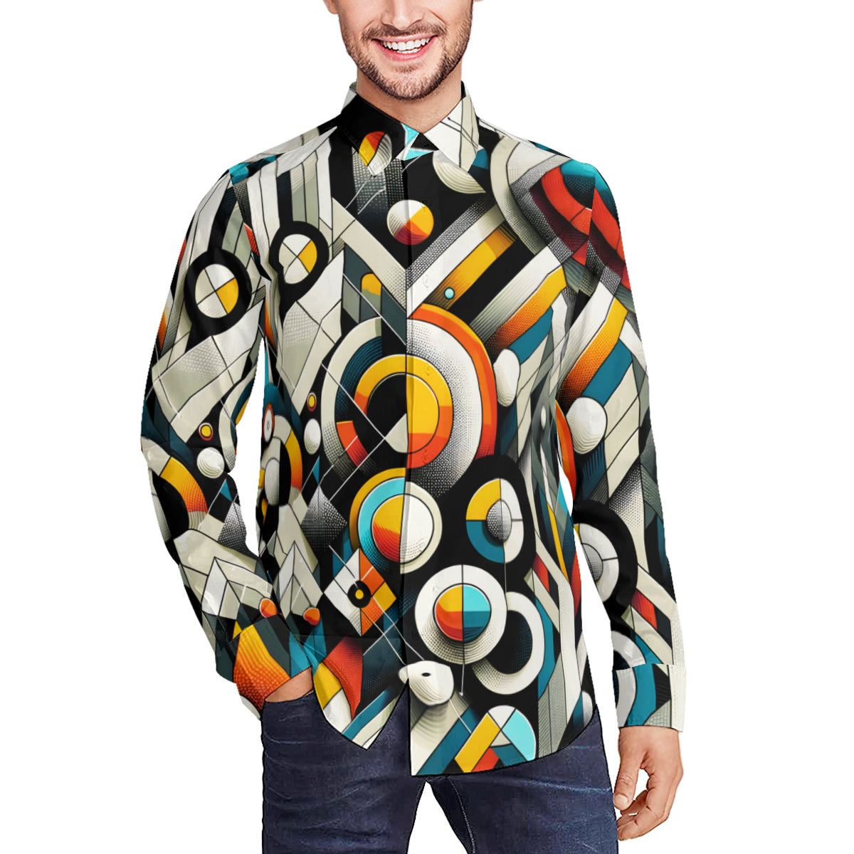 Abstract Geometric  Men's Classic Long-Sleeved Shirt | Polyester