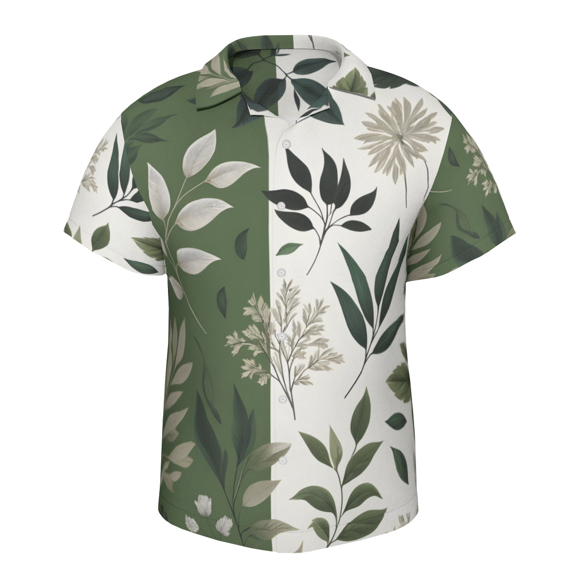 Olive Green Botanical Short Sleeves Men's Shirt