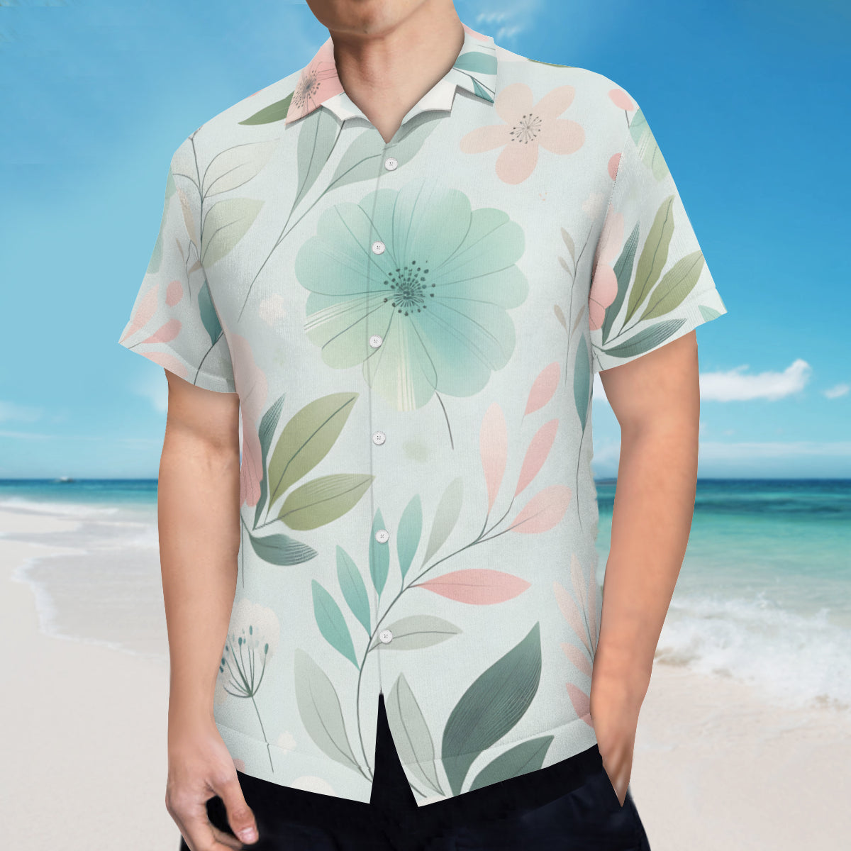 Minimalistic Floral Short Sleeves Men's Shirt