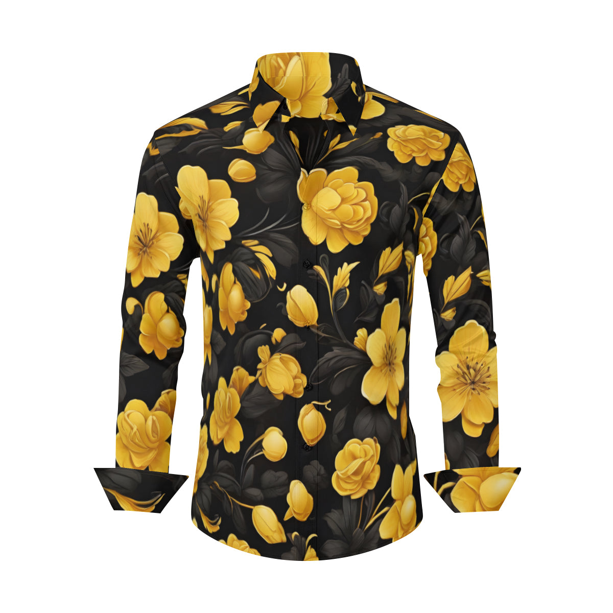 Floral Men's Classic Long-Sleeved Shirt | Polyester