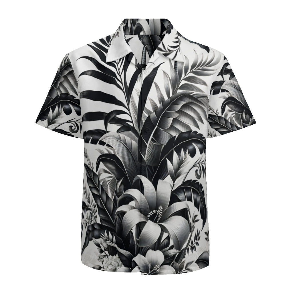Tropical Black And White Short Sleeves Men's Shirt