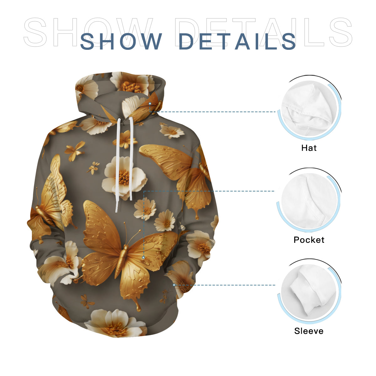 Little Golden Butterflies Men's Adult Hoodie Set (Double-Layer Hood) | Health Fabric