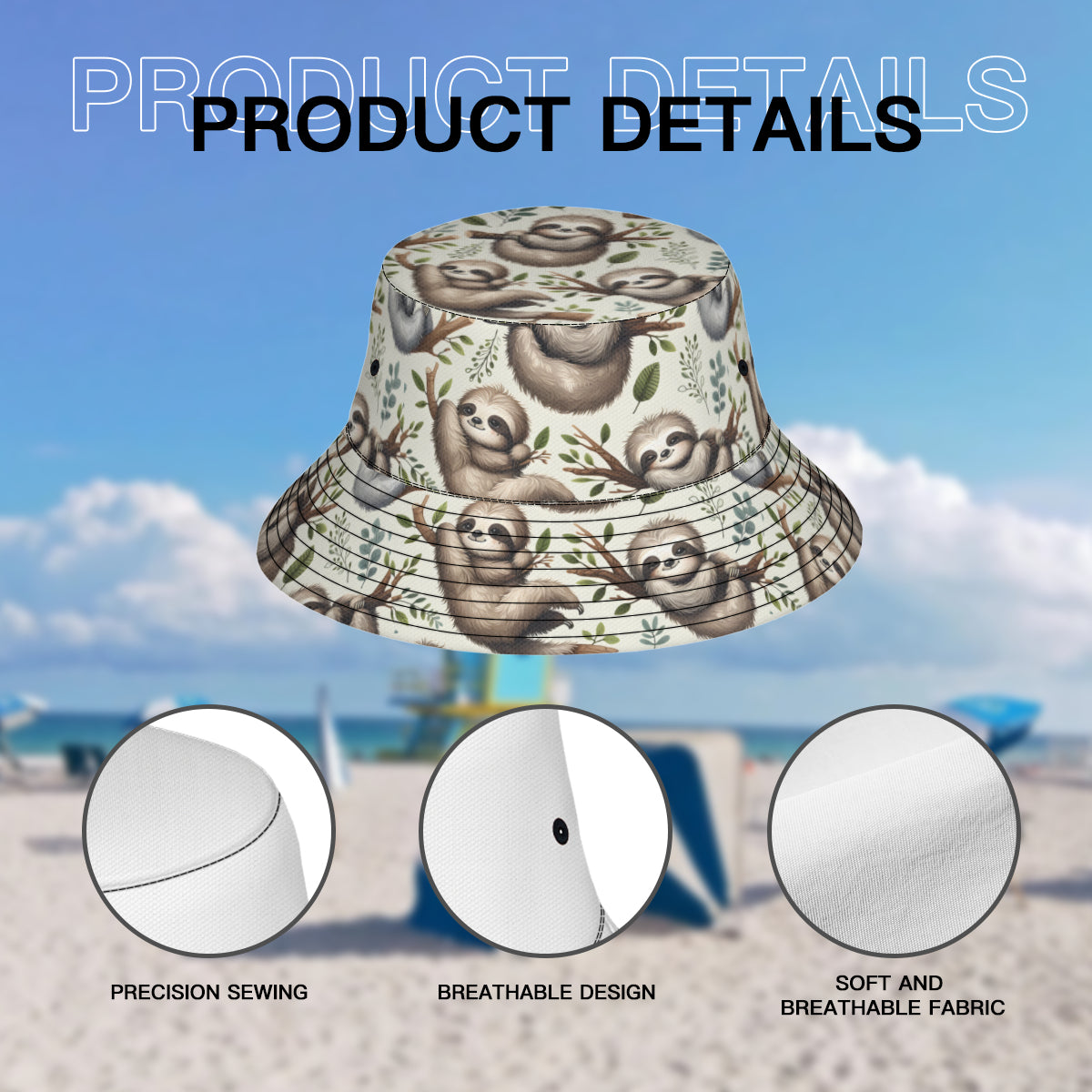 Sloth Double-Sided Unisex Polyester Bucket Hat