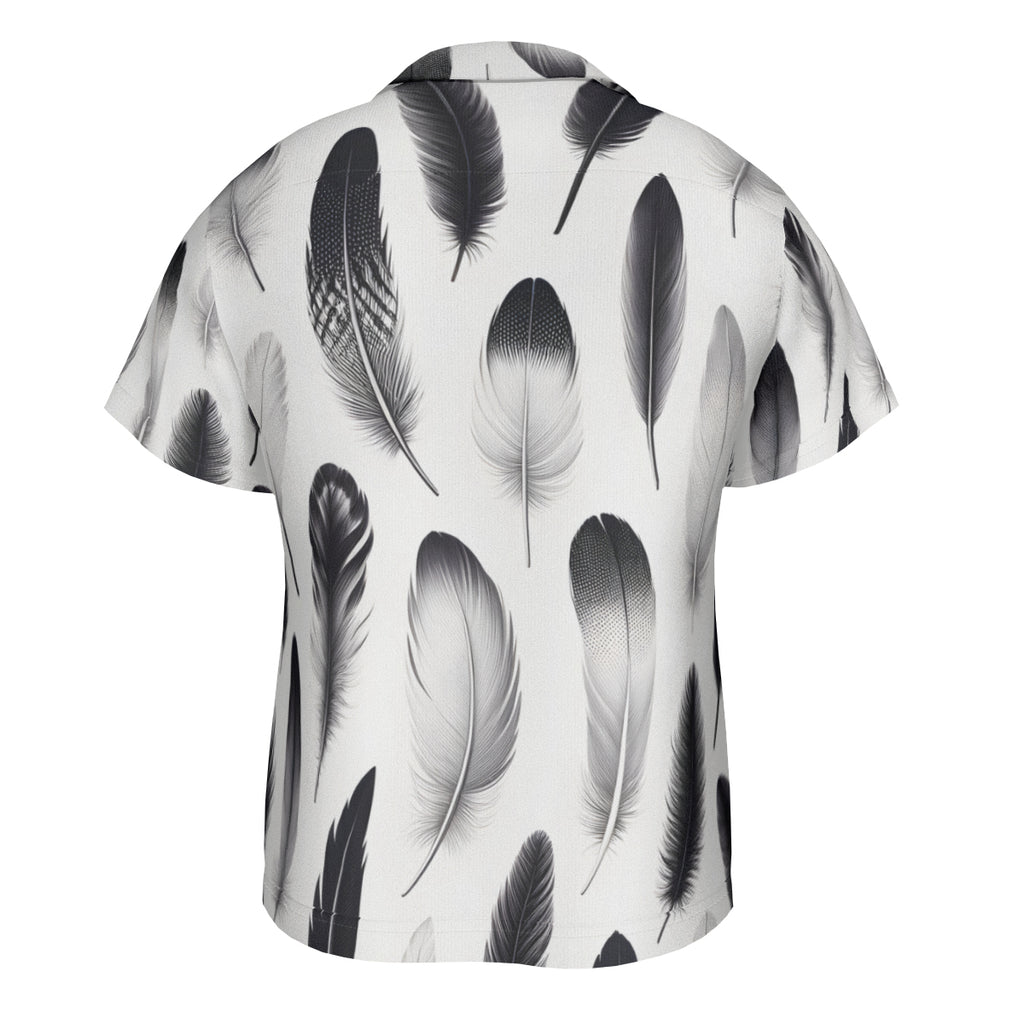 Black And White Feather Short Sleeves Men's Shirt