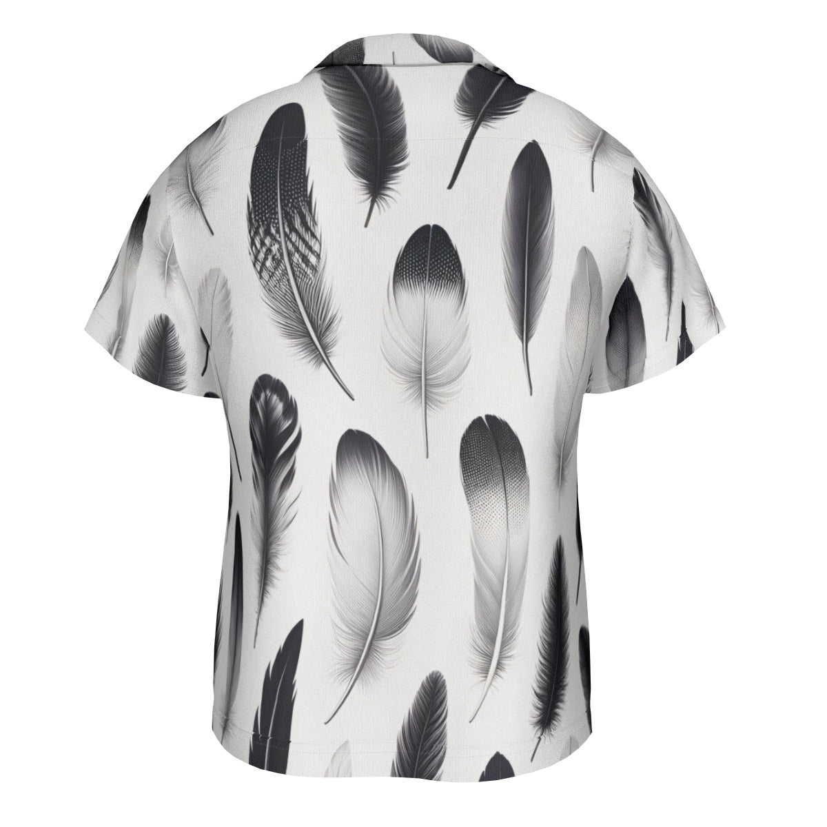 Black And White Feather Short Sleeves Men's Shirt