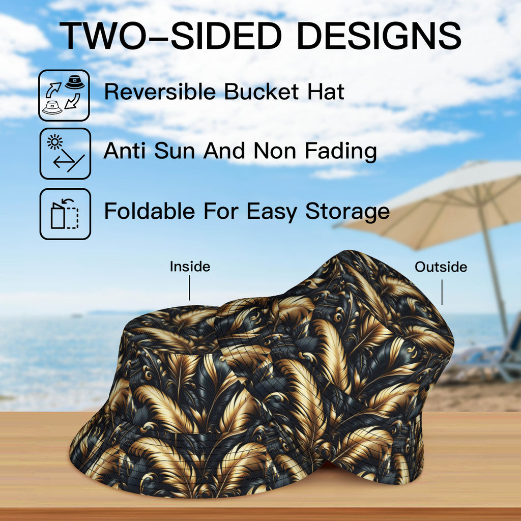 Golden Feathers Double-Sided Unisex Polyester Bucket Hat